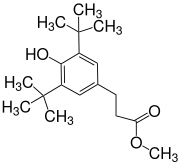 Strukturformel von 3-(3,5-Di-tert-butyl-4-hydroxyphenyl)propionsäuremethylester