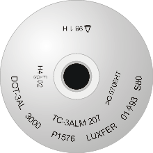 Diagram of a cylinder shoulder with stamp marking: TC3ALM 207 DOT-3AL 3000 P1576 LUXFER 01(testing authority stamp)93 S80 and date stamps for 3 hydrostatic tests