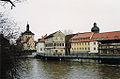 Die Regnitz durch Bamberg, hinten das alte Rathaus