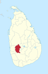 Area map of Kegalle District, roughly oval in shape is located to the south east of the centre of the country, in the Sabaragamuwa Province of Sri Lanka