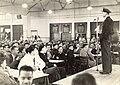 James talks to employees at a Rotol Airscrew factory in the Midlands following the raid against the Scharnhorst, 1941