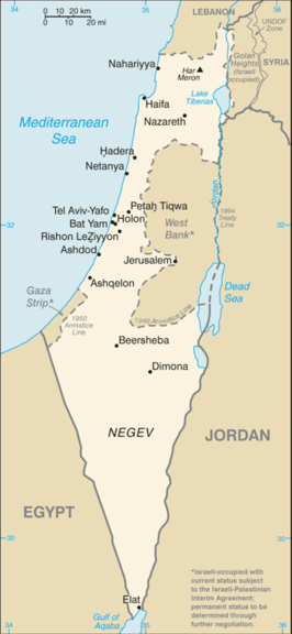 Kaart van Israël met de Palestijnse Gebieden.