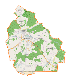 Mapa konturowa gminy Prochowice, na dole nieco na prawo znajduje się punkt z opisem „Kawice”