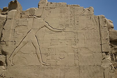 Relief van Thoetmosis 7e pyloon in Karnak