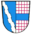 Gemeinde Stammham Gespalten von Blau und Silber; vorne ein gegenästiger silberner Schrägbalken, hinten ein rotes Gitter, belegt mit einem blauen Balken.