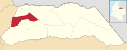 Panorama of the urban area of Fortul Location of the municipality and town of Fortul in the Arauca Department of Colombia