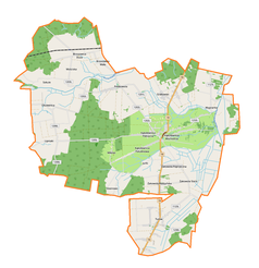 Mapa konturowa gminy Kąkolewnica, u góry po prawej znajduje się punkt z opisem „Grabowiec”