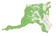 Mapa konturowa gminy Kamienica, u góry po prawej znajduje się punkt z opisem „Zalesie”