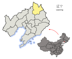 Location of Tieling City jurisdiction in Liaoning