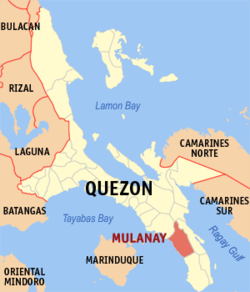 Map of Quezon with Mulanay highlighted