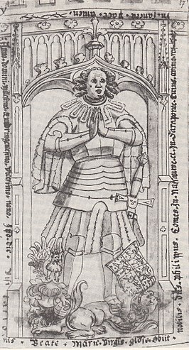 Het grafmonument van Filips I van Nassau-Weilburg in Klooster Klarenthal bij Wiesbaden, tekening door Heinrich Dors uit zijn Epitaphienbuch (1632)