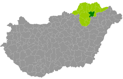 Szerencs District within Hungary and Borsod-Abaúj-Zemplén County.