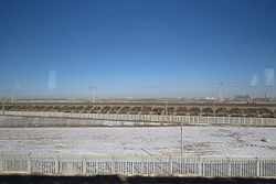 View of the seat of Dingbian from the Dingbian branch line of the Taiyuan–Zhongwei–Yinchuan railway