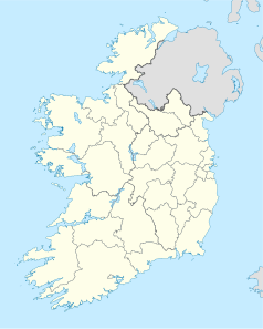 Mapa konturowa Irlandii, po prawej znajduje się punkt z opisem „Cabinteely”