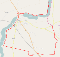 Mapa konturowa Kłecka, blisko centrum na lewo u góry znajduje się punkt z opisem „Parafia św. Jerzego i św. Jadwigi”