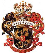 Gräfliches Wappen (1872) für Modest von Korff (Kurländisches Haus Brucken-Schönberg)