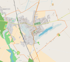 Mapa konturowa Mieszkowic, blisko centrum po lewej na dole znajduje się punkt z opisem „Mieszkowice”