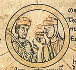 King Henry and Matilda, detail from the Chronica sancti Pantaleonis, 12th century