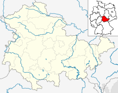 Mapa konturowa Turyngii, na dole znajduje się punkt z opisem „Neuhaus am Rennweg”