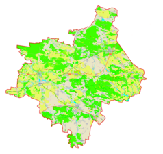 Mapa konturowa rejonu złoczowskiego, po lewej znajduje się ikonka pałacu z opisem „Pałac Badenich w Busku”