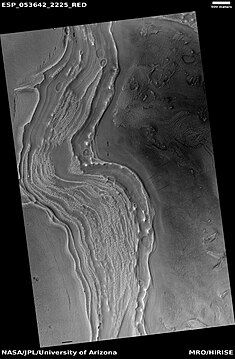 Ice layers in crater, as seen by HiRISE under HiWish program