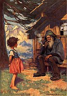 Heidi und ihr Großvater (Illustration von Jessie Willcox Smith um 1922 zum Roman Heidi von Johanna Spyri)