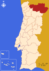 Yukarı Trás-os-Montes bölgesini gösteren Portekiz haritası