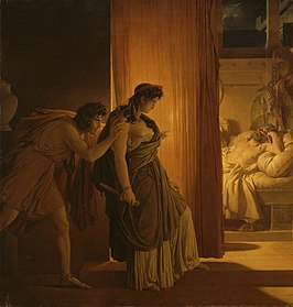 Aegisthus spoort Klytaimnestra aan om Agamemnon te doden