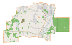 Mapa konturowa gminy Poczesna, blisko centrum po prawej na dole znajduje się punkt z opisem „Zawodzie”