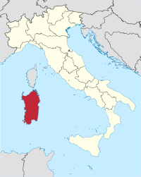 Karte Italiens, Autonome Region Sardinien hervorgehoben