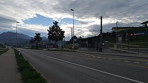 Double-tracked railway line with side platforms