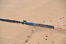 Railway track from Swakopmund to Walvis Bay covered by sand (2017)