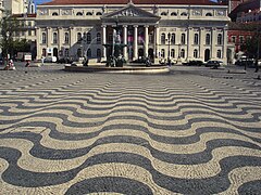 Portuguese pavement of black basalt and white limestone in Lisbon