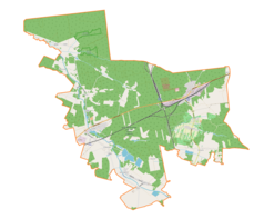 Mapa konturowa gminy Herby, blisko centrum na dole znajduje się punkt z opisem „Oleksiki”