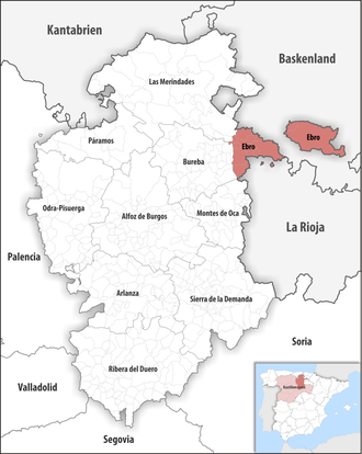 Die Lage der Comarca Ebro in der Provinz Burgos