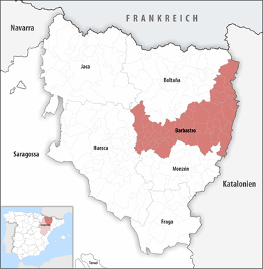 Die Lage des Gerichtsbezirk Barbastro in der Provinz Huesca