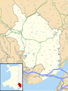 Mapa konturowa Monmouthshire, na dole po prawej znajduje się punkt z opisem „Second Severn Crossing”