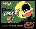 Reproduction of an old tin sign advertising Picaninny Freeze, a frozen treat.
