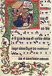 Der Weihnachts-Introitus Puer natus est in gregorianischer Quadratnotation. Choralbuch aus dem Klarissenkloster Bamberg (entstanden um 1500).