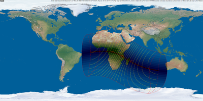 Weltkarte der Sonnenfinsternis vom 1. September 2016