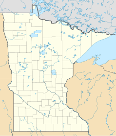 Mapa konturowa Minnesoty, po lewej nieco u góry znajduje się punkt z opisem „Elbow Lake”