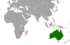 Location map for Australia and Zimbabwe.