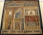 16. Tür mit verkröpften oberen Ohren (links), Fresko aus Pompeji, Archäologisches Nationalmuseum Neapel.