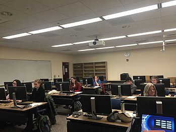 Editing during the Galentine's Day edit-a-thon at WVU Libraries, February 2016