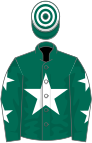 DARK GREEN, white star and stars on sleeves, hooped cap