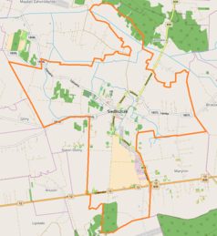 Mapa konturowa Siedliszcza, w centrum znajduje się punkt z opisem „Cmentarz żydowski w Siedliszczu”