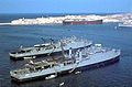 USS San Marcos (LSD-25, front) with USS Donner (LSD-20, rear)