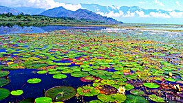 Wular Lake en Baba Shukur Din Hill vanaf Hathlangoo