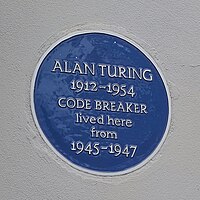 Alan Turing's commemorative blue plaque.