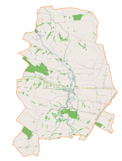 Mapa konturowa gminy Iwanowice, u góry nieco na lewo znajduje się punkt z opisem „Grzegorzowice Wielkie”